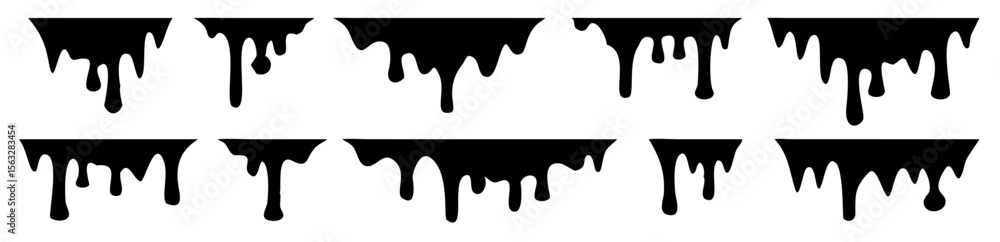 Fototapeta premium Paint drips. Current black paint. Current drops. Vector illustration