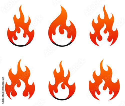 Fire flames icons collection. Vector