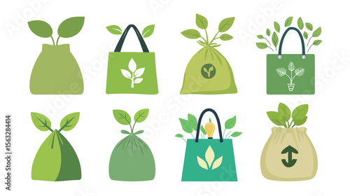 Garbage Bag Green Energy Icon Vector Graphic – Eco-friendly Waste Management Symbol