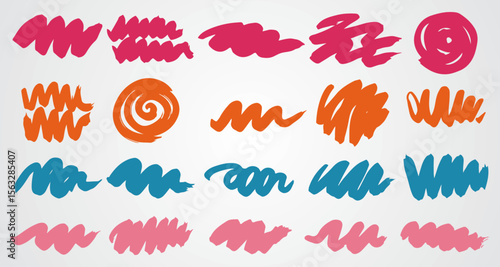 Colorful strokes and markes: A vibrant collection of playful strokes and marks in various colors, perfect for adding a touch of creativity and flair to any design project.  