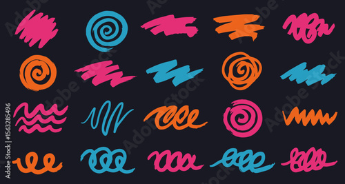 Vibrant Brushstroke Design Elements: Dynamic set of handcrafted brushstroke designs in an array of eye-catching colors, perfect for adding a unique touch to any creative project.
