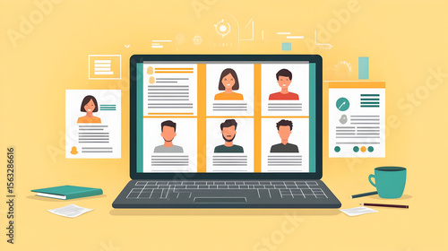 Wallpaper Mural Remote hiring and online job interview concept featuring HR specialist reviewing CVs and application letters on laptop and tablet screens, illustrating modern digital recruitment, virtual   42346606 2 Torontodigital.ca