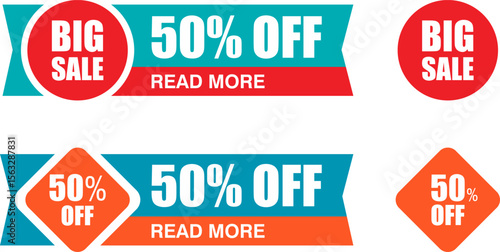 Sale Round Banner Set – Circle Special Offer Tags and 50% Off Hot Deal Badge Icons