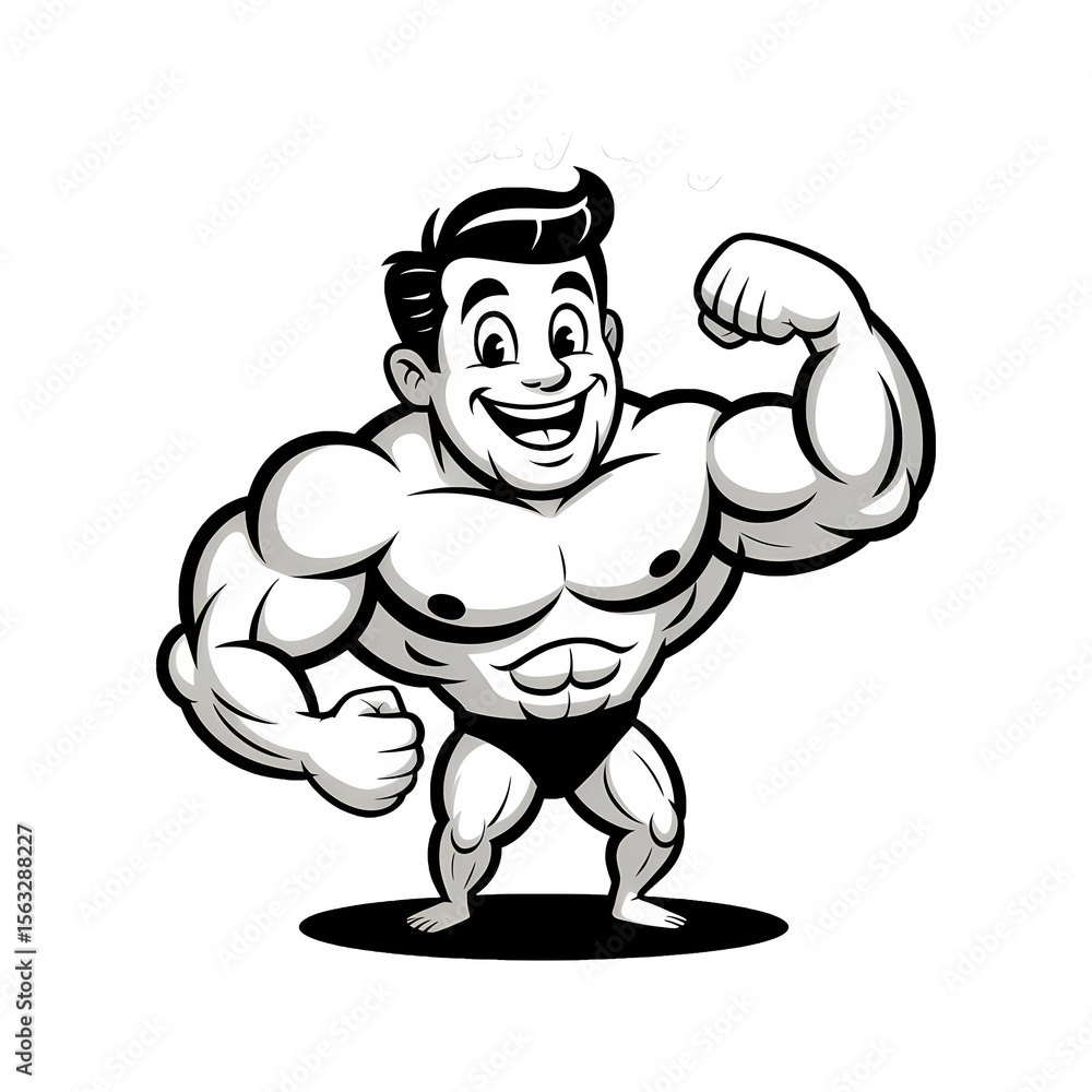 Obraz premium Muscular man displays strength and confidence in a bold, cartoon illustration