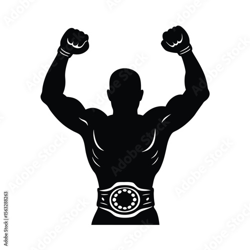 black boxer silhouette with arms raised clip art preview