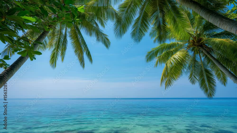 Tropical beach scene with palm trees Tropical beach scene with palm trees