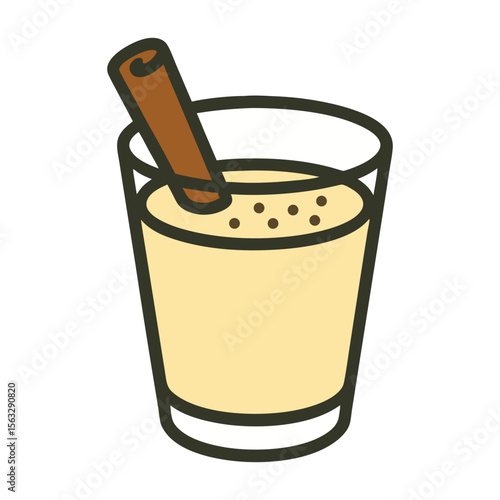 Cozy Eggnog Holiday Drink with Cinnamon Stick Vector Illustration - Festive Winter Beverage Graphic