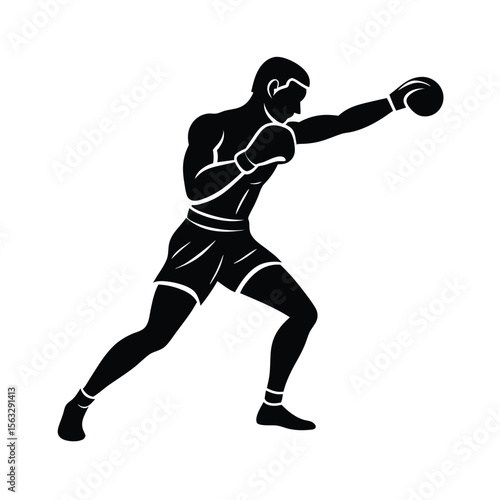 Dynamic silhouette of a boxer executing a punch in athletic training or competition