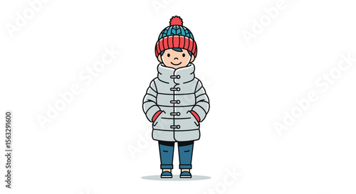 Adorable pixel art child dressed warmly for cold weather adventures and snowy fun outdoor activities