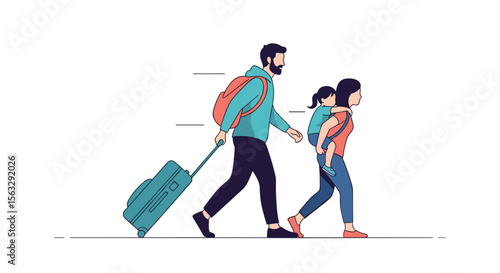 Family journey adventure exploring new destinations together with luggage and backpacks