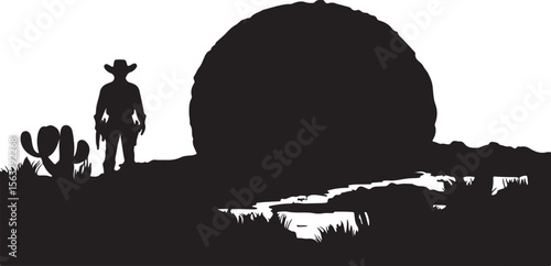Desert Sunset with Cowboy Silhouette