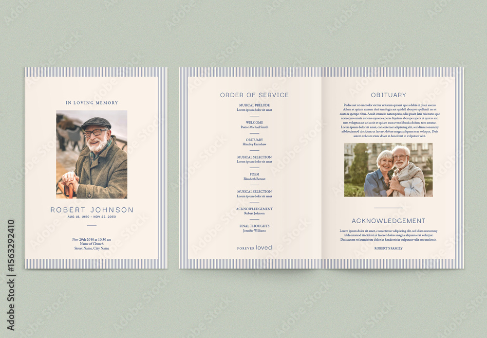 Elegant Funeral Program Layout Stock Template | Adobe Stock