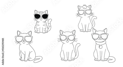 Whimsical dotted art style cats enjoying a sunny day