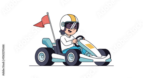Excited child enjoys a thrilling go-kart race winning a championship