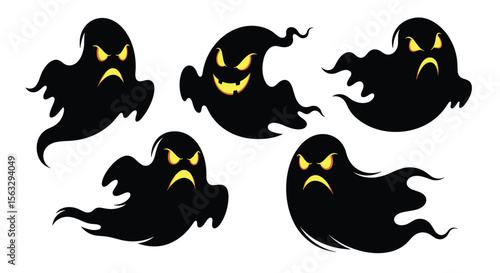 Frightening spooky ghost characters for halloween night decorations and party invitations