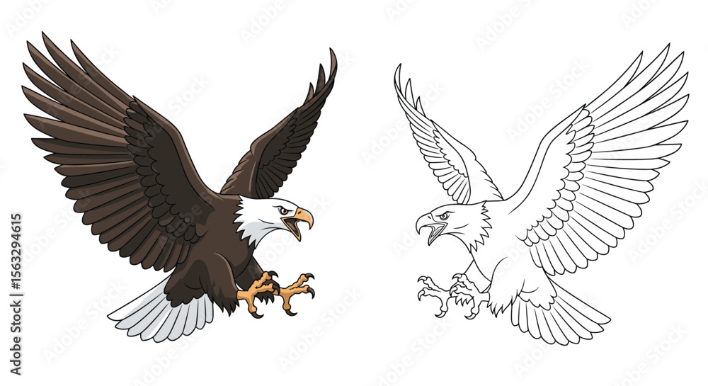 Fototapeta premium Majestic bald eagle in mid flight with talons extended ready to strike captivating bird of prey artwork