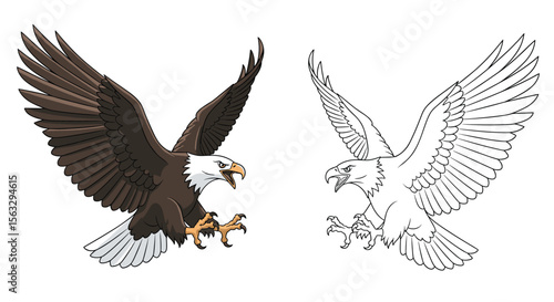 Majestic bald eagle in mid flight with talons extended ready to strike captivating bird of prey artwork