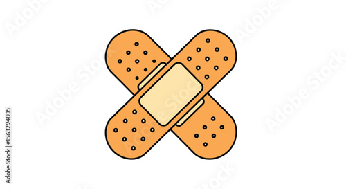 Two medical bandages crossing to protect a wound providing gentle care