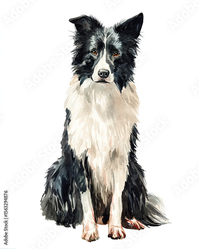 boarder collie dog illustration watercolor