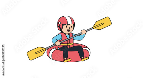 A cheerful person enjoys a thrilling ride in a small inflatable raft paddling with enthusiasm during outdoor recreation