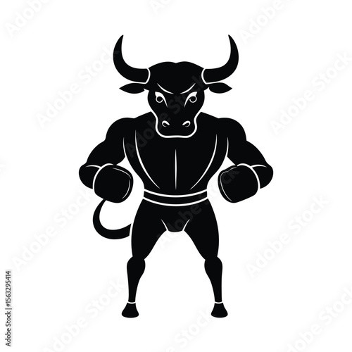Powerful silhouette of a boxing bull ready to fight and represent strength and determination