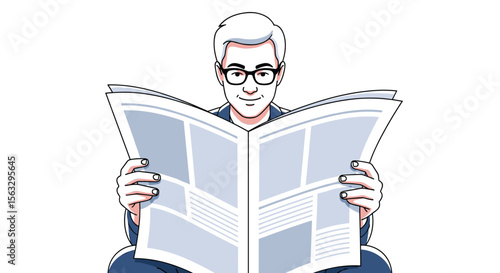 Elderly man engaged reading open newspaper information daily news update