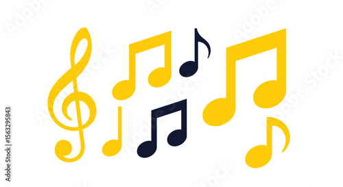 Collection of musical notes and symbols representing melody and harmony in a visual arrangement