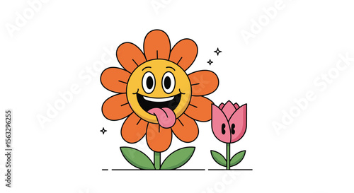 Whimsical flower pals enjoying a sunny day together