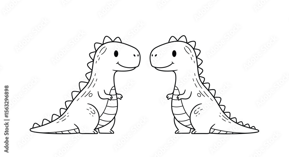 Obraz premium Adorable twin dinosaurs facing each other smiling with playful spikes on back