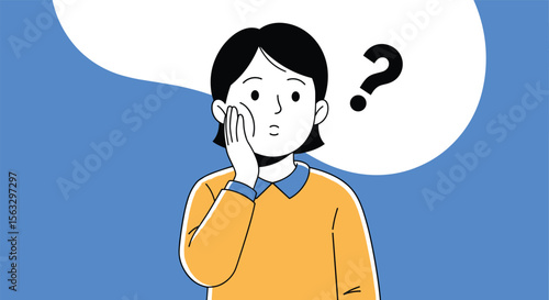 Person pondering deeply with a question mark floating above their head