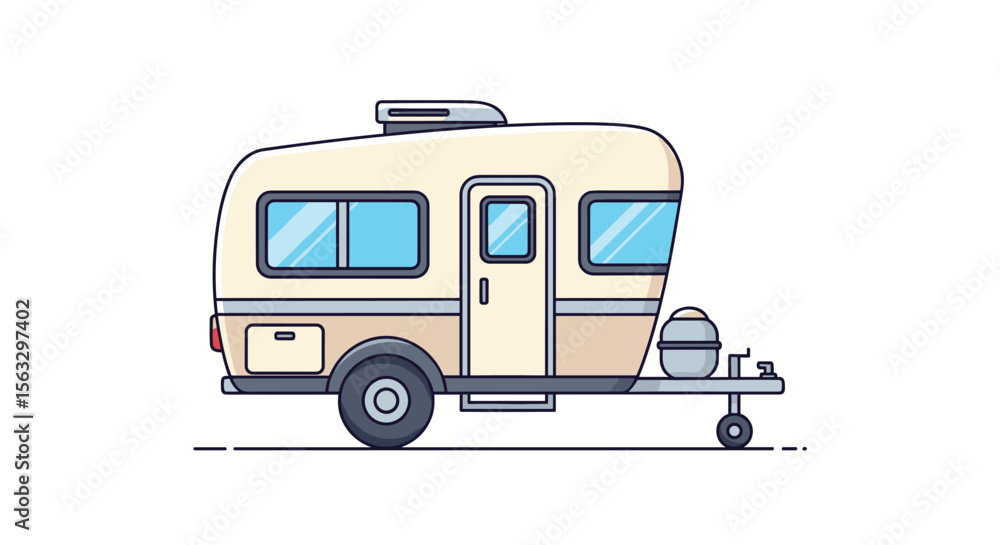 Naklejka premium Retro camper trailer adventure getaway family travel outdoor recreation