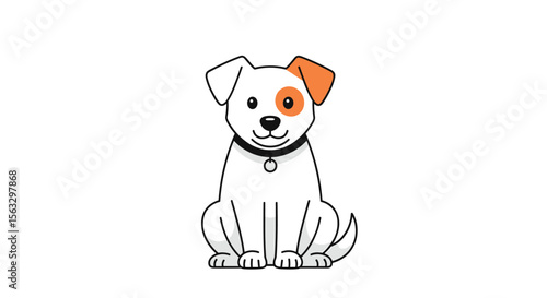 Cute sitting dog with orange ear and patch on eye enjoying outdoors adventures