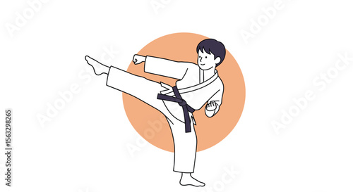 Martial arts training dynamic kick motion display in karate gi for athletic pursuit