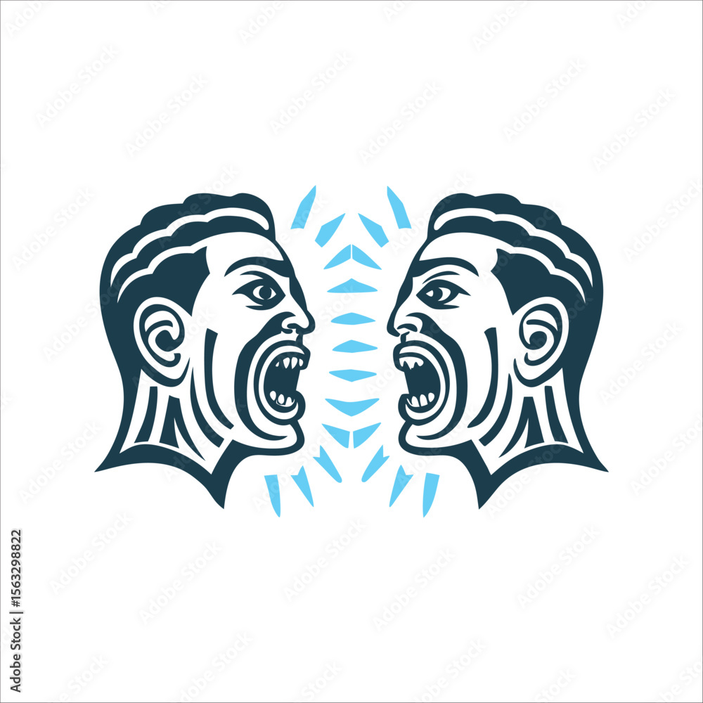 Fototapeta premium Haka Tapere Chant Illustration, Maori Culture Haka Tapere Game chant open mouth