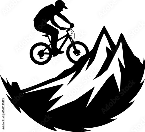 Mountain Biker Jump Silhouette - Extreme Sport Vector