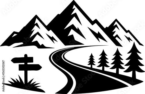 Hiker in Mountain Landscape Silhouette vector 