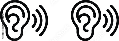 Ear symbols with sound waves, representing hearing, listening, or audio perception concept