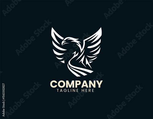 Mountain scenery with soaring eagle in minimalist vector logo concept for adventure and nature identity