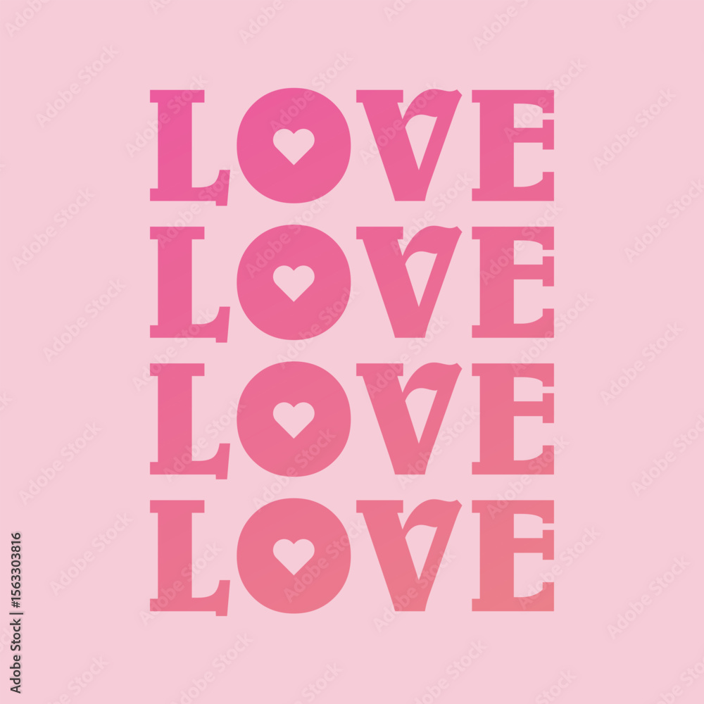 Romantic Valentine's Day lettering. Greeting card design with typography, repeating word Romantic Valentine's Day lettering. Greeting card design with typography, repeating word