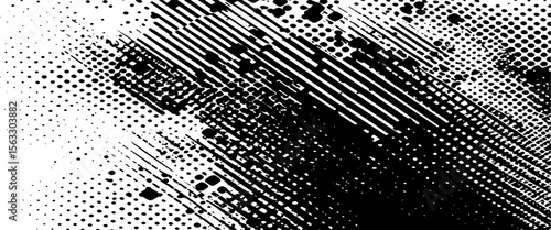 Vector abstract splashes and dotted paint distressed halftone brush with grunge texture