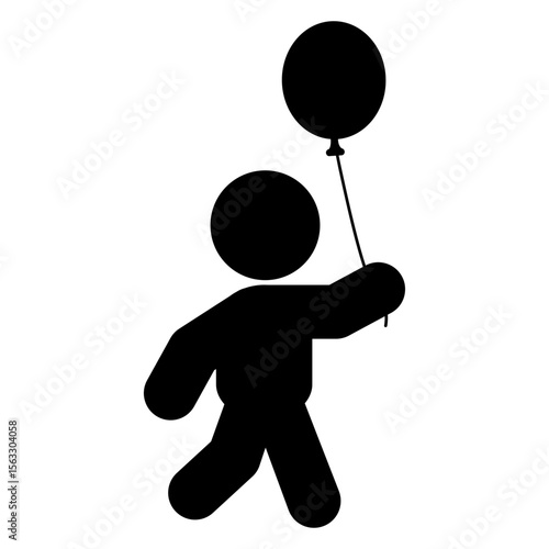 Icono silueta de niño andando con un globo en la mano