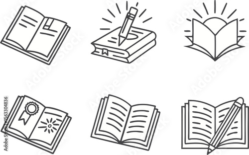 Book Clipart Collection Featuring Open Closed Stacked and Reading Books. Educational Book Clipart Set with Library Study and Literature Themes. Colorful Book Clipart Including Covers Pages and Reading