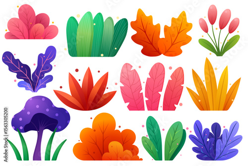 Vector cartoon image of magical plants and flowers. Concept of magical plants for potion making and witchcraft. Magic forest. Element for your design