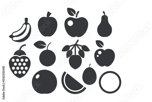 Collection of Simple Fruit Icons Apples, Bananas, Pears, and More