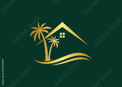 Luxury House. Elegant Palm Tree. Palm House, Real estate logo