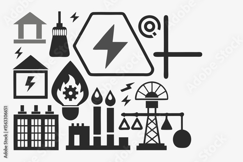 Energy Industry Icons Power Generation, Transmission, and Distribution