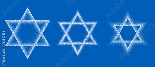 Abstract Star of David with six corners. Dotted art design stars as logo or icon. A white figures on the blue background.