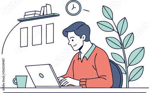 Remote Work Freelancer at Home Concept Featuring Laptop Workspace and Productivity. Freelancer Working from Home Scene with Desk Chair and Digital Devices. Remote Office and Home Work Concept