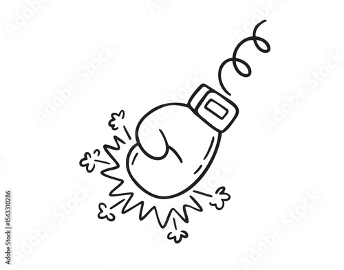 Boxing glove making powerful hit with motion and impact
