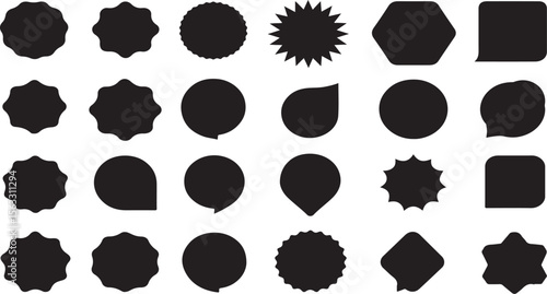 Assorted black silhouette shapes arranged on a white background